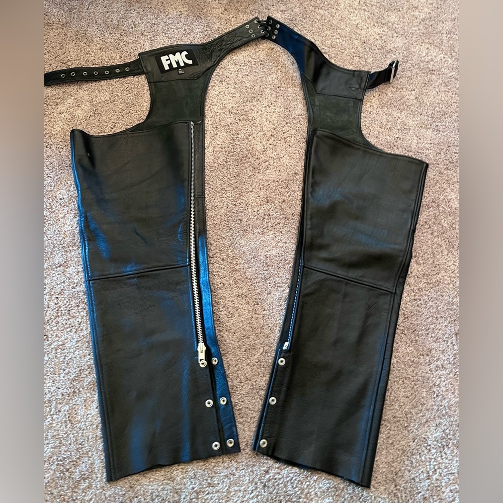 Leather biking chaps, size Medium FMC